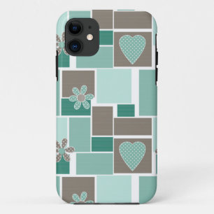Braun Türkis Patchwork aus quadratischen Flicken Case-Mate iPhone Hülle