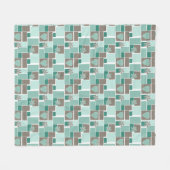 Braun Türkis Patchwork aus quadratischen Flicken  Fleecedecke (Vorderseite (Horizontal))