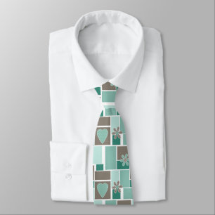 Braun Türkis Patchwork aus quadratischen Flicken Krawatte