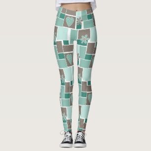Braun Türkis Patchwork aus quadratischen Flicken Leggings