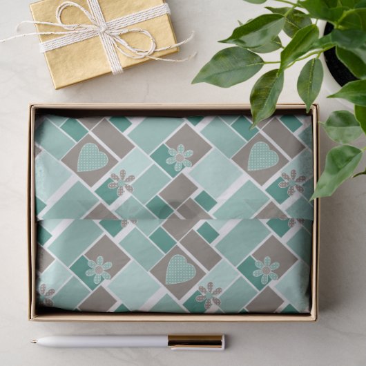 Braun Türkis Patchwork aus quadratischen Flicken Seidenpapier (Geschenk)