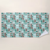 Braun Türkis Patchwork aus quadratischen Flicken  Strandtuch (Vorderseite)