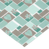 Braun Türkis Patchwork aus quadratischen Flicken Tischdecke (Schrägansicht)