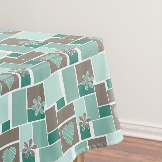 Braun Türkis Patchwork aus quadratischen Flicken Tischdecke (Beispiel)