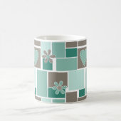 Braun Türkis Patchwork aus quadratischen Patches  Kaffeetasse (Mittel)