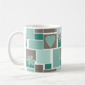 Braun Türkis Patchwork aus quadratischen Patches  Kaffeetasse (Links)