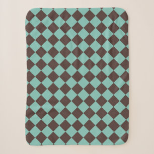 Braun Türkis Schachbrett Diamantmuster Sherpadecke