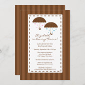 Braun Umbrella Twins Babydusche Einladung (Vorne/Hinten)