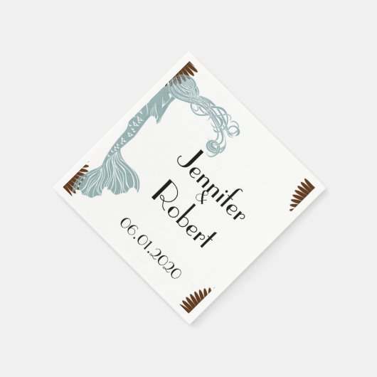 Braun und Aquamarin Art Deco Posh Wedding Napkin Serviette (Ecke)