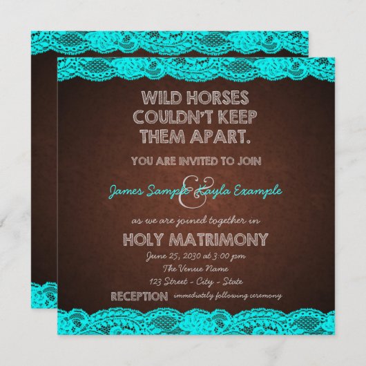 Braun- und Aquamarin-blaue Hochzeit Einladung (Vorne/Hinten)