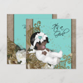 Braun und Aquamarin Blue Ethnic Baby Dusche Einladung (Vorne/Hinten)