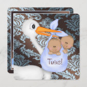 Braun und Baby Blue Damask Zweiwindusche Einladung (Vorne/Hinten)