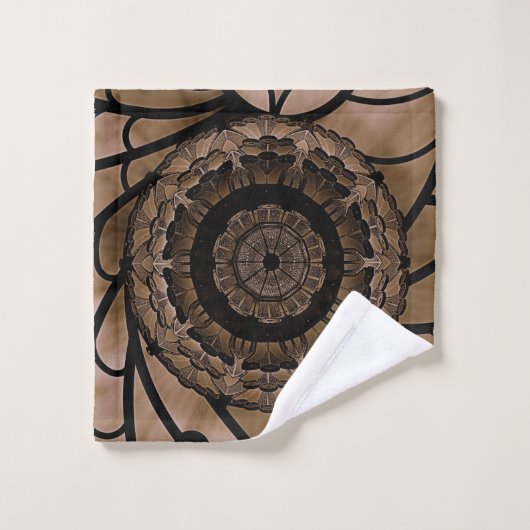 Braun und Beige Abstrakte Blume Badetuch Set (Waschlappen)