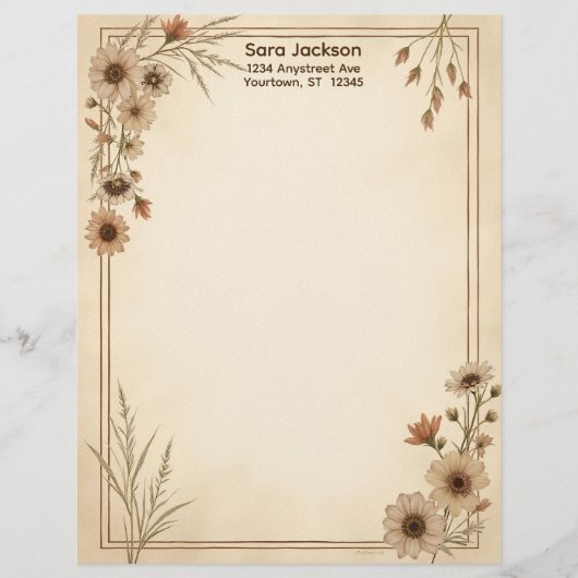 Braun und Beige Blumen und Gras Briefpapier (Vorderseite)