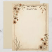 Braun und Beige Blumen und Gras Briefpapier (Vorne/Hinten)