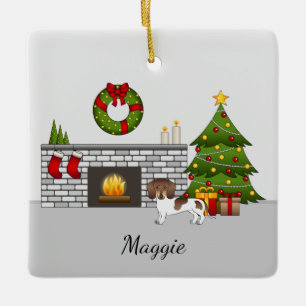 Braun und Beige Gefleckter Kurzhaar Dachshund Weih Keramikornament