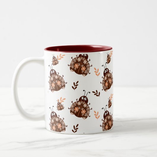 Braun und Beige Ladybug und Muster für Blume Zweifarbige Tasse (Links)