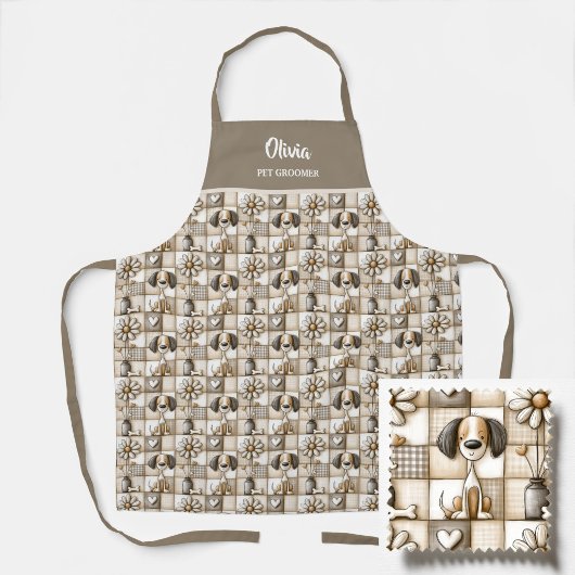 Braun und Beige Patchwork-Hundemuster Haustier-Pfl Schürze