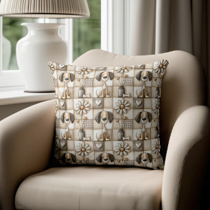 Braun und Beige Patchwork-Hundemuster Kissen