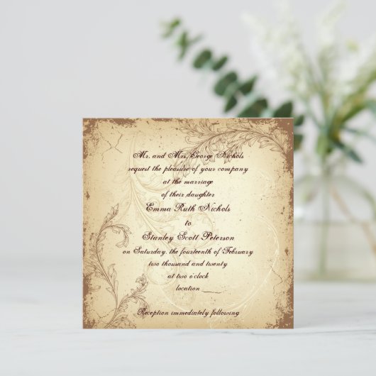 Braun- und Beige-Scrollblattfeier Einladung (Stehend Vorderseite)