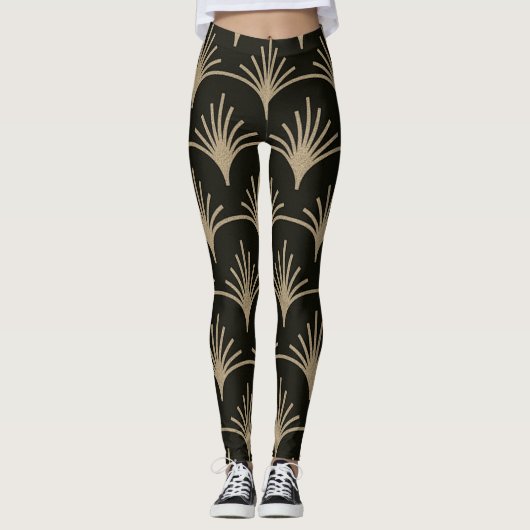 Braun und Biege Art Deco Design Leggings (Vorderseite)