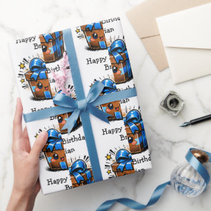 Braun und Blau Personalisiertes Alles Gute zum Geb Geschenkpapier