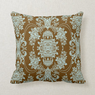 Braun und blau Vintag Barockmuster 2 Kissen