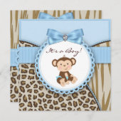 Braun und Blauer Affe Babyboy Dusche Einladung (Vorne/Hinten)