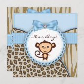 Braun und Blauer Affen Babydusche Einladung (Vorne/Hinten)