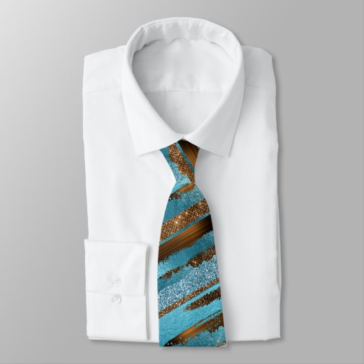 Braun und Blauer Glitzer Shine Neck Tie Krawatte (Gebunden)