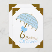 Braun und Blauer Umbrella-Babydusche Einladung (Vorne/Hinten)