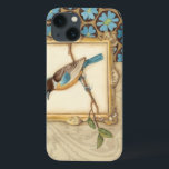 Braun und Blauer Vogel auf einer Zweigstelle nach  Case-Mate iPhone Hülle<br><div class="desc">Meagan Meagher ist ein talentierter abstrakter Designer. Dieses Bild enthält viele verschiedene neutrale und lebendige Farben wie aquamarin-blau,  beige und hellgelb. Der Rahmen um den Vogel fügt eine klassische Touch hinzu. Passen Sie Ihr liebstes Zazzle-Produkt mit diesem schönen Bild an.</div>