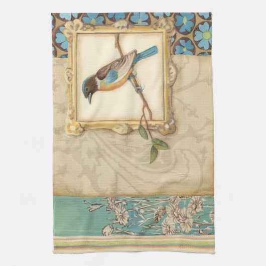 Braun und Blauer Vogel auf einer Zweigstelle nach  Geschirrtuch (Vertikal)