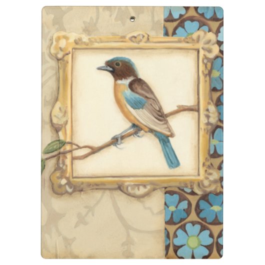 Braun und Blauer Vogel auf einer Zweigstelle nach  Klemmbrett (Rückseite)