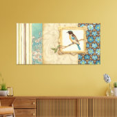 Braun und Blauer Vogel auf einer Zweigstelle nach  Leinwanddruck (Insitu (Wohnzimmer))