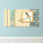 Braun und Blauer Vogel auf einer Zweigstelle nach  Leinwanddruck (Insitu (Holzboden))