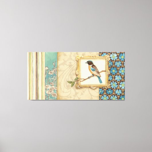 Braun und Blauer Vogel auf einer Zweigstelle nach  Leinwanddruck (Vorderseite)