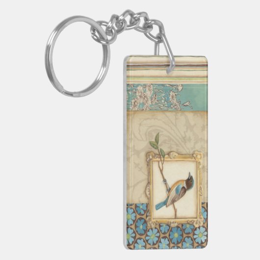 Braun und Blauer Vogel auf einer Zweigstelle nach Schlüsselanhänger (Vorderseite links)