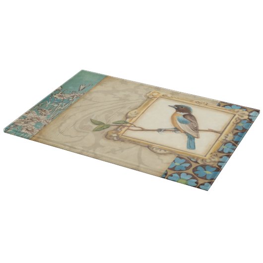 Braun und Blauer Vogel auf einer Zweigstelle nach Schneidebrett (Ecke)