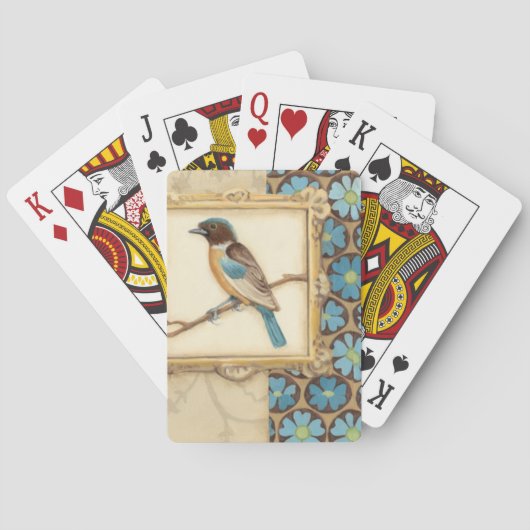 Braun und Blauer Vogel auf einer Zweigstelle nach  Spielkarten (Rückseite)