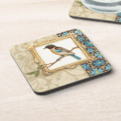 Braun und Blauer Vogel auf einer Zweigstelle nach  Untersetzer (Linke Seite)