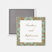 Braun und Blue Damask Wedding Magnet Favor (Vorderseite/Rückseite)