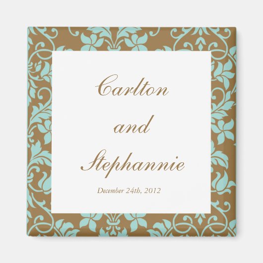 Braun und Blue Damask Wedding Magnet Favor (Vorne)