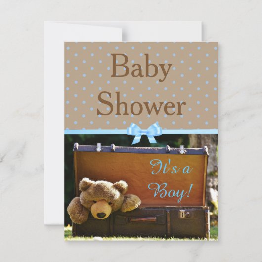 Braun und Blue Teddy Bear Baby Dusche Einladung (Vorderseite)