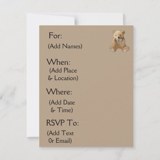 Braun und Blue Teddy Bear Baby Dusche Einladung (Rückseite)