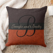 Braun und Brick Red Elegant Monogram Wedding Kissen (Decke)