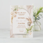 Braun-und Creme-Blume Einladung zur Hochzeit (Stehend Vorderseite)
