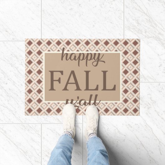 Braun und Creme Kariert Happy Fall Y'all Willkomme Fußmatte (Indoor)