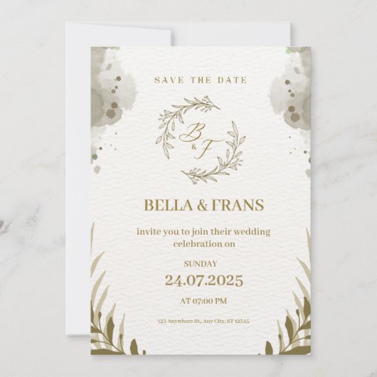 Braun und Creme Wasserfarbe Save the Date Hochzeit Einladung (Vorderseite)
