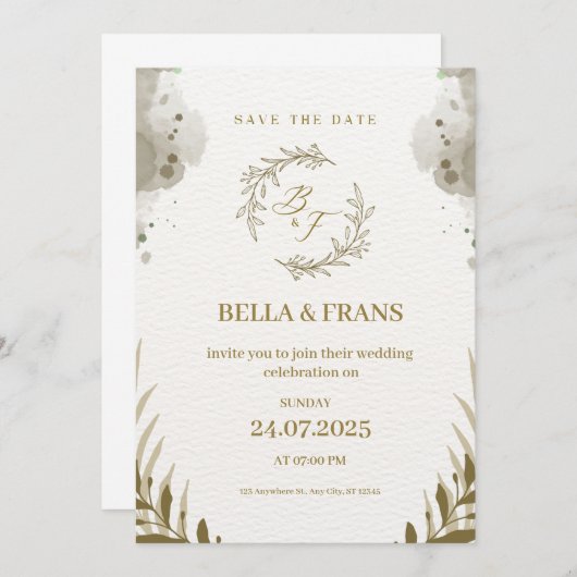 Braun und Creme Wasserfarbe Save the Date Hochzeit Einladung (Vorne/Hinten)